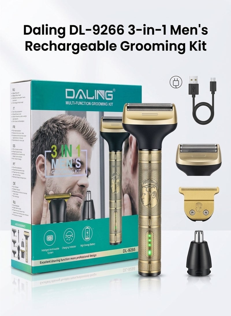 Daling DL-9266 3-in-1 Rechargeable Multi-Function Grooming Kit for Men - Gold - Image 2