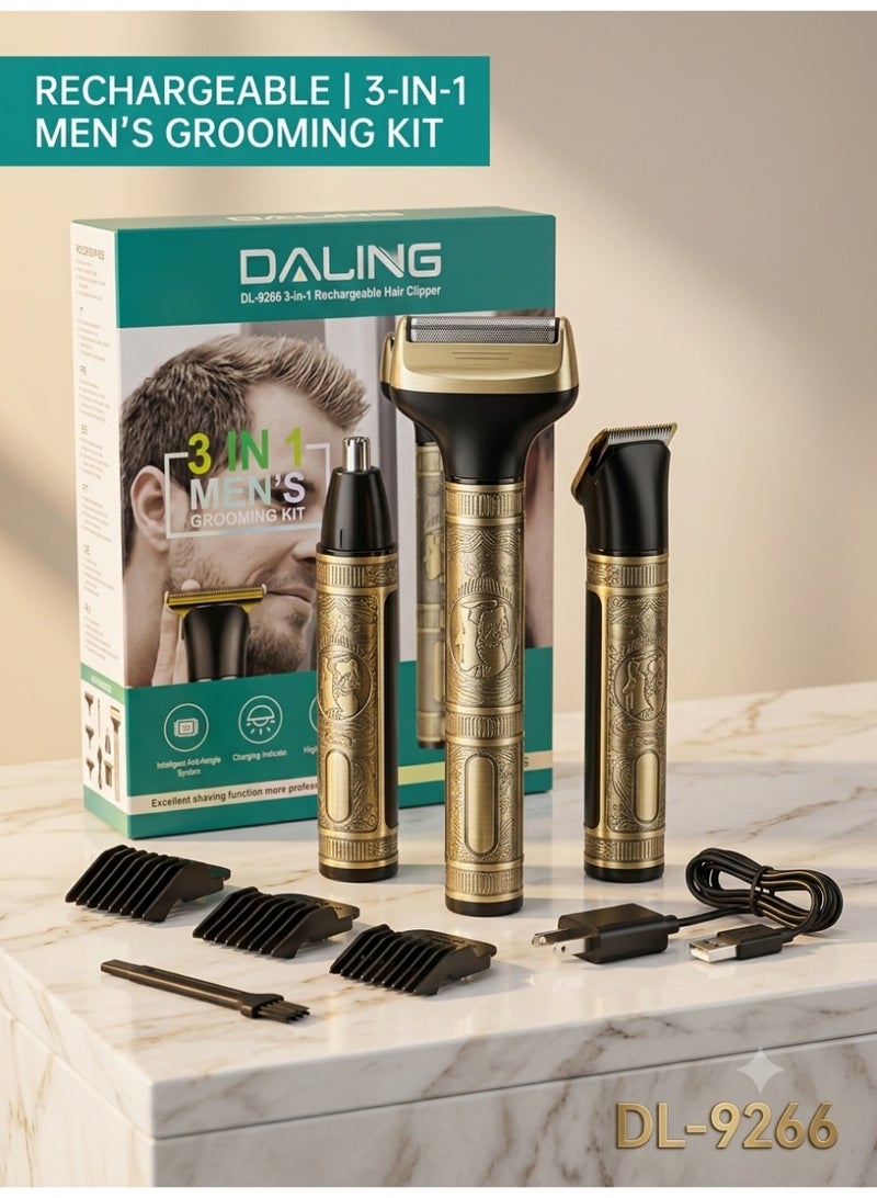 Daling DL-9266 3-in-1 Rechargeable Multi-Function Grooming Kit for Men - Gold - Image 4