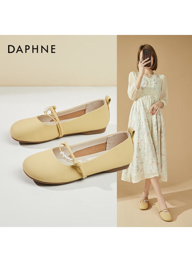 دافني Daphne أحذية مسطحة نسائية راقية بأسلوب الجنية، أحذية ماري جين بنعل ناعم، أحذية للسهرات، 4623101127، أصفر، المقاس 35 - Image 4
