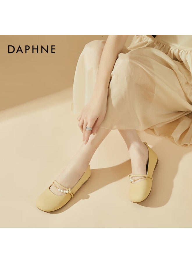 دافني Daphne أحذية مسطحة نسائية راقية بأسلوب الجنية، أحذية ماري جين بنعل ناعم، أحذية للسهرات، 4623101127، أصفر، المقاس 35 - Image 3