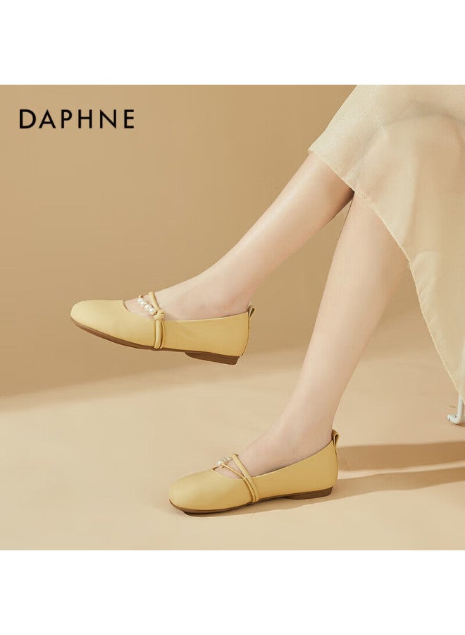 دافني Daphne أحذية مسطحة نسائية راقية بأسلوب الجنية، أحذية ماري جين بنعل ناعم، أحذية للسهرات، 4623101127، أصفر، المقاس 35 - Image 2