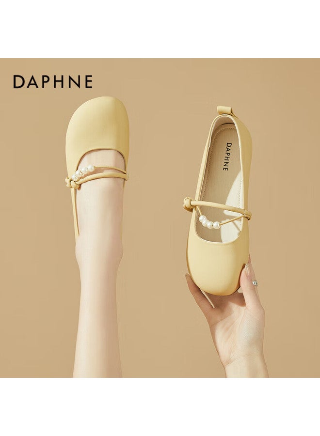 دافني Daphne أحذية مسطحة نسائية راقية بأسلوب الجنية، أحذية ماري جين بنعل ناعم، أحذية للسهرات، 4623101127، أصفر، المقاس 35 - Image 1