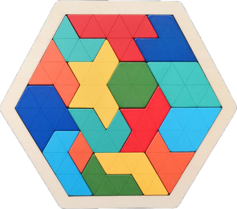 Wooden Hexagon Intelligence Geometric Puzzle Cellular Jigsaw Puzzle Honeycomb Puzzle Kindergarten Baby Toy - Image 1