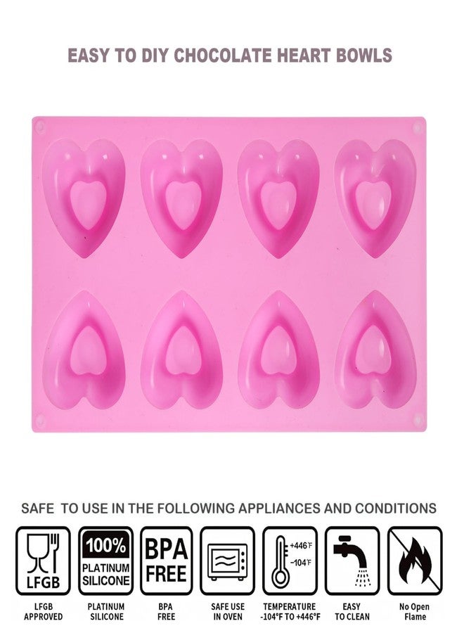 Cutting Edge Essentials 8 Cavity Heart Shape Reusable Silicone Fondant Chocolate Mould/Kitchen Baking Tools for Homemade Cake,Cupcake,Candy,Ice Jelly,Muffins - Pack of 2 (29X17X3 Cm) - Image 3