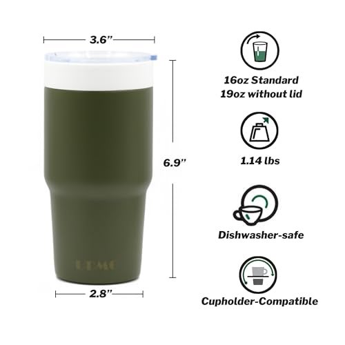 UDMG True Ceramic Lined (Not Coated) Stainless Steel Vacuum Insulated Travel Coffee Tumbler, No Metallic Taste, 16oz for Coffee & Tea On-The-Go (Moss Green) - Image 4
