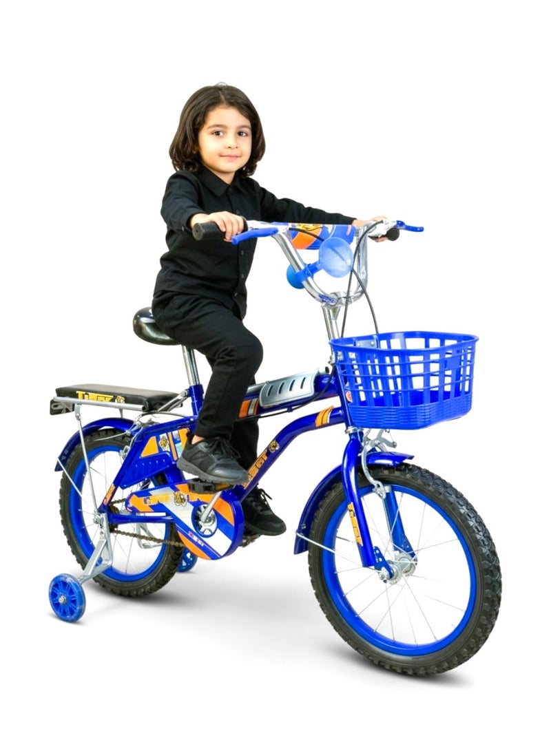 تايجر دراجة أطفال تايجر 16 بوصة مع سلة أمامية وكرسي خلفي – مناسبة للأعمار 4 إلى 7 سنوات - Image 1