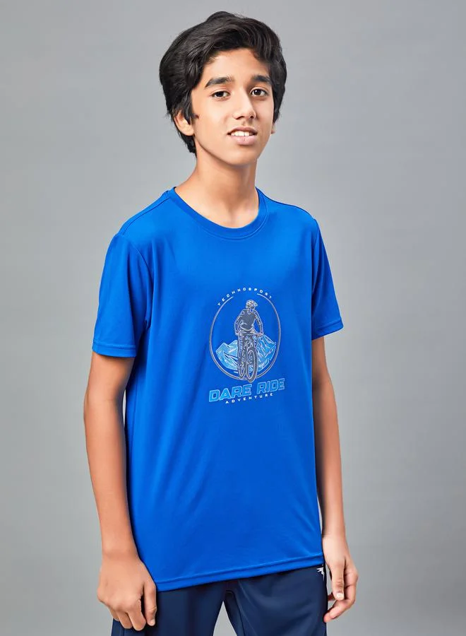 Technosport Printed Slim Fit Round Neck T-shirt with Technocool+ by Styli