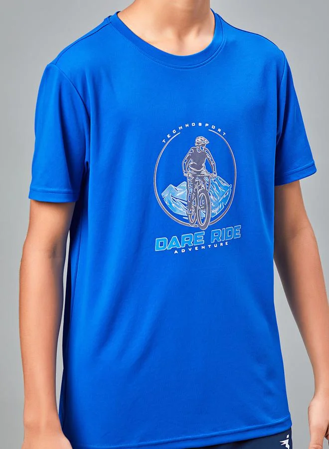 Technosport Printed Slim Fit Round Neck T-shirt with Technocool+ by Styli