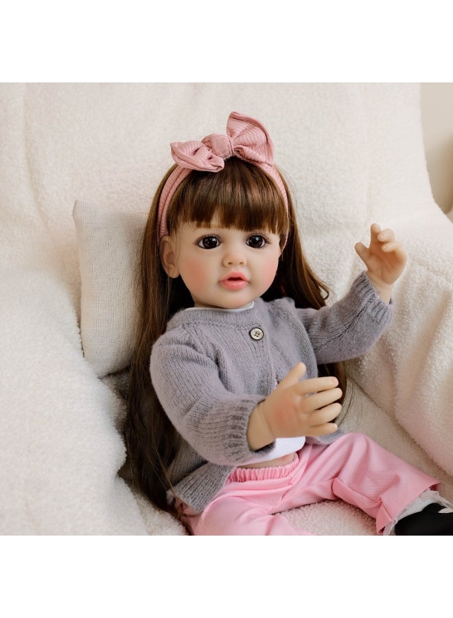 NPK 22-inch Gray Clothed Lifelike Doll, Realistic Reborn Toddler Girl Doll, Handmade With Silicone Soft Vinyl, Reborn Baby Doll, Lifelike, Newborn Doll Toy Set, Perfect For Children As A Companion Or Gift - Image 3