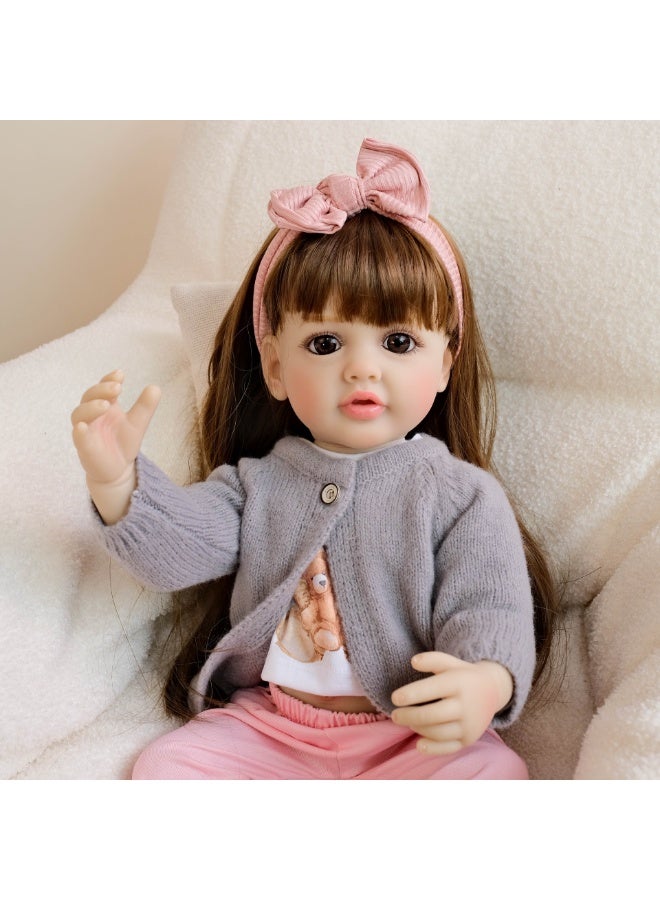 NPK 22-inch Gray Clothed Lifelike Doll, Realistic Reborn Toddler Girl Doll, Handmade With Silicone Soft Vinyl, Reborn Baby Doll, Lifelike, Newborn Doll Toy Set, Perfect For Children As A Companion Or Gift - Image 5