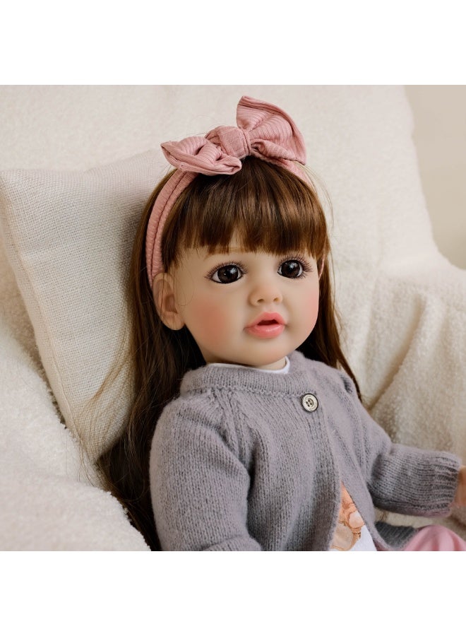 NPK 22-inch Gray Clothed Lifelike Doll, Realistic Reborn Toddler Girl Doll, Handmade With Silicone Soft Vinyl, Reborn Baby Doll, Lifelike, Newborn Doll Toy Set, Perfect For Children As A Companion Or Gift - Image 4