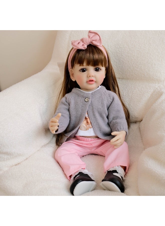 NPK 22-inch Gray Clothed Lifelike Doll, Realistic Reborn Toddler Girl Doll, Handmade With Silicone Soft Vinyl, Reborn Baby Doll, Lifelike, Newborn Doll Toy Set, Perfect For Children As A Companion Or Gift - Image 1