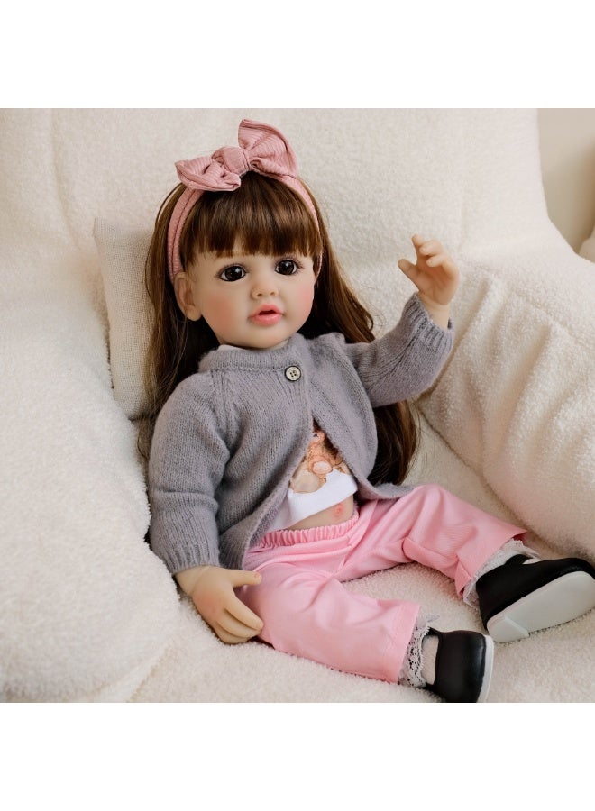 NPK 22-inch Gray Clothed Lifelike Doll, Realistic Reborn Toddler Girl Doll, Handmade With Silicone Soft Vinyl, Reborn Baby Doll, Lifelike, Newborn Doll Toy Set, Perfect For Children As A Companion Or Gift - Image 2