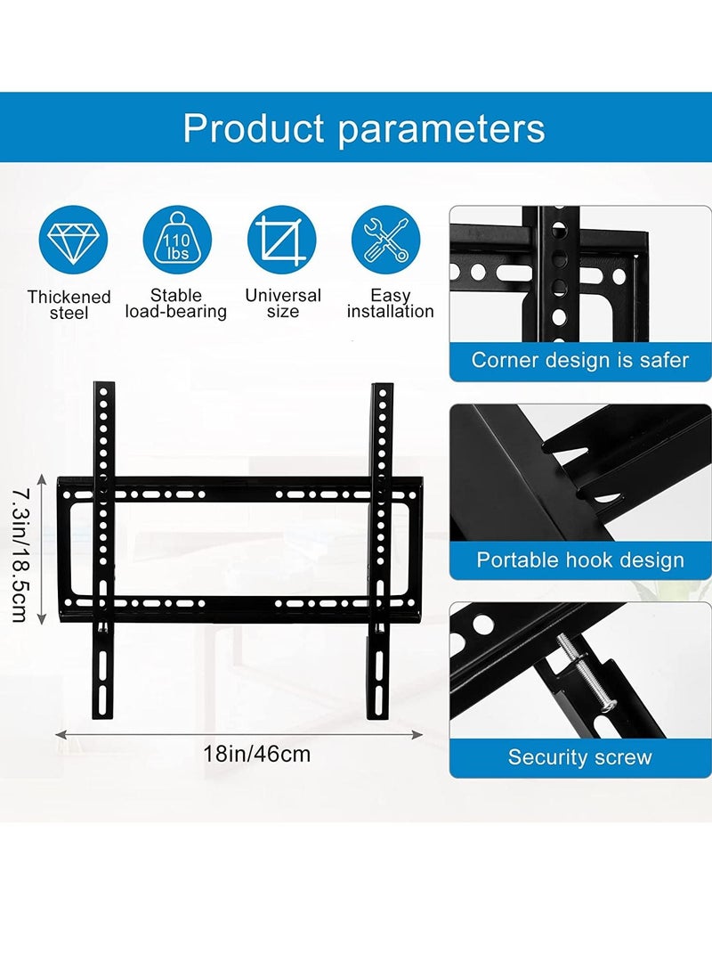 TV Wall Mount 26-63 Inches Ultra Strong Slim Fixed TV Bracket Heavy Duty Ultra Super Strong 50KG TV Wall Mount with Wall Fixing Kit for Flat Curved Screen TV LED, LCD OLED and Plasma 50Kg - Image 4