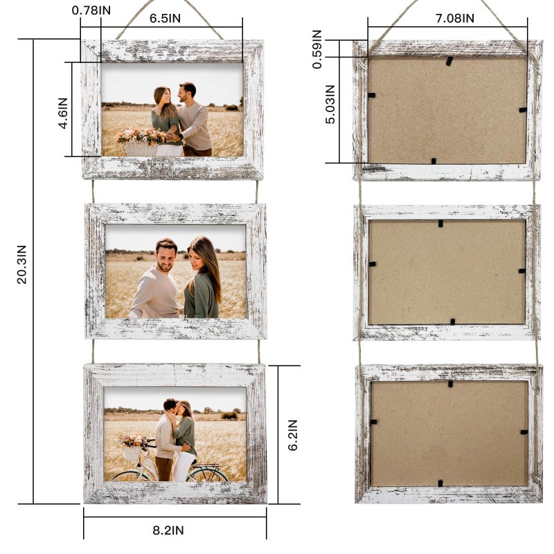 Rexllon 5x7 Wall Hanging Picture Frames Collage with 3 Opening Distressed White Frames - Image 2