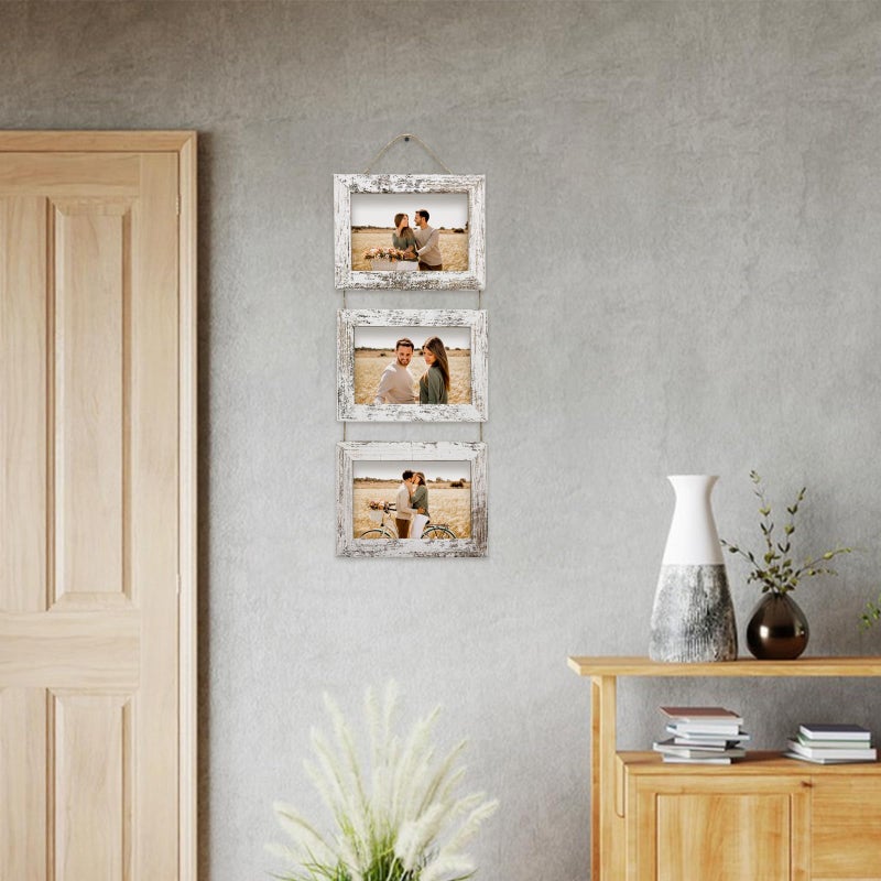 Rexllon 5x7 Wall Hanging Picture Frames Collage with 3 Opening Distressed White Frames - Image 5