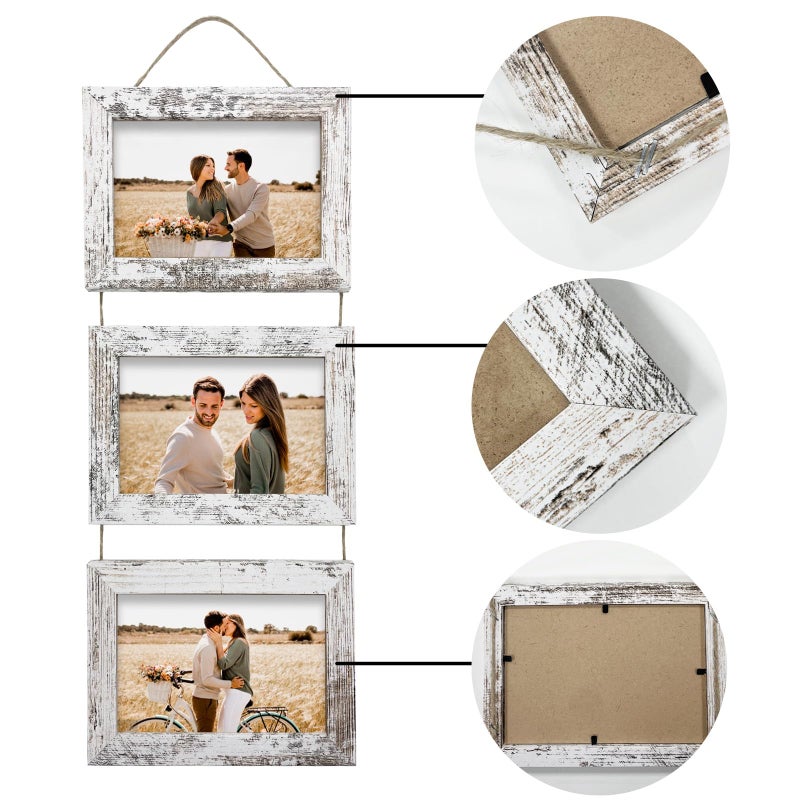 Rexllon 5x7 Wall Hanging Picture Frames Collage with 3 Opening Distressed White Frames - Image 3