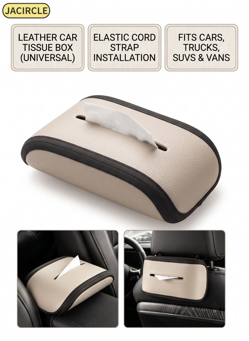 JACIRCLE Car Tissue Box, Leather Car Napkin Box, Universal Seat Back Tissue Box, Elastic Cord Strap Installation, Suitable For Car Interiors Of Cars, Trucks, Suvs, And Vans. - Image 1