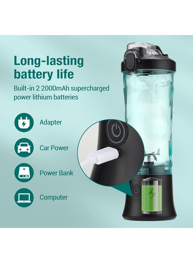 Black Portable Blender 20oz USB Rechargeable 6 Blade Travel Kitchen Home - Image 3