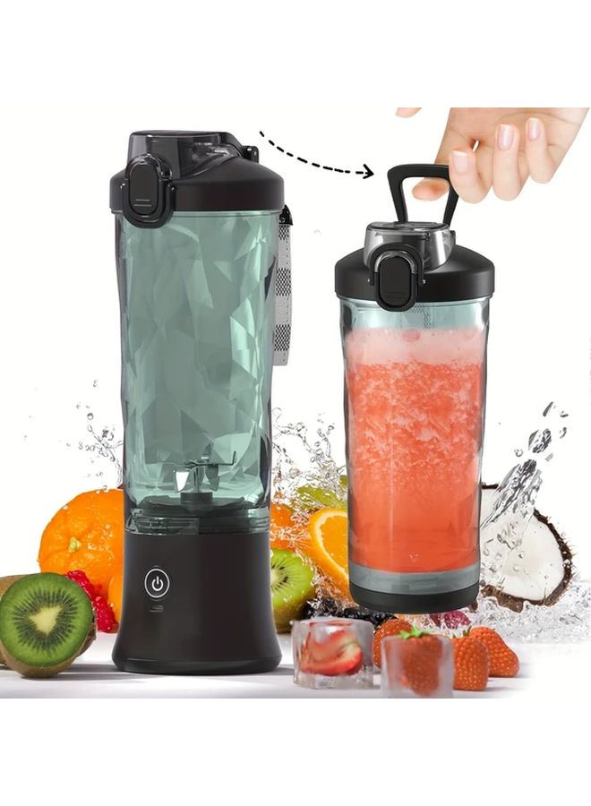 Black Portable Blender 20oz USB Rechargeable 6 Blade Travel Kitchen Home - Image 1