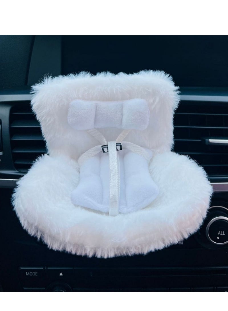 هالاكيدس مقعد سيارة للدمى مع وسادة ناعمة من الفرو لدمى بحجم 10-17 سم، يتم تثبيته في فتحة تهوية السيارة - Image 1