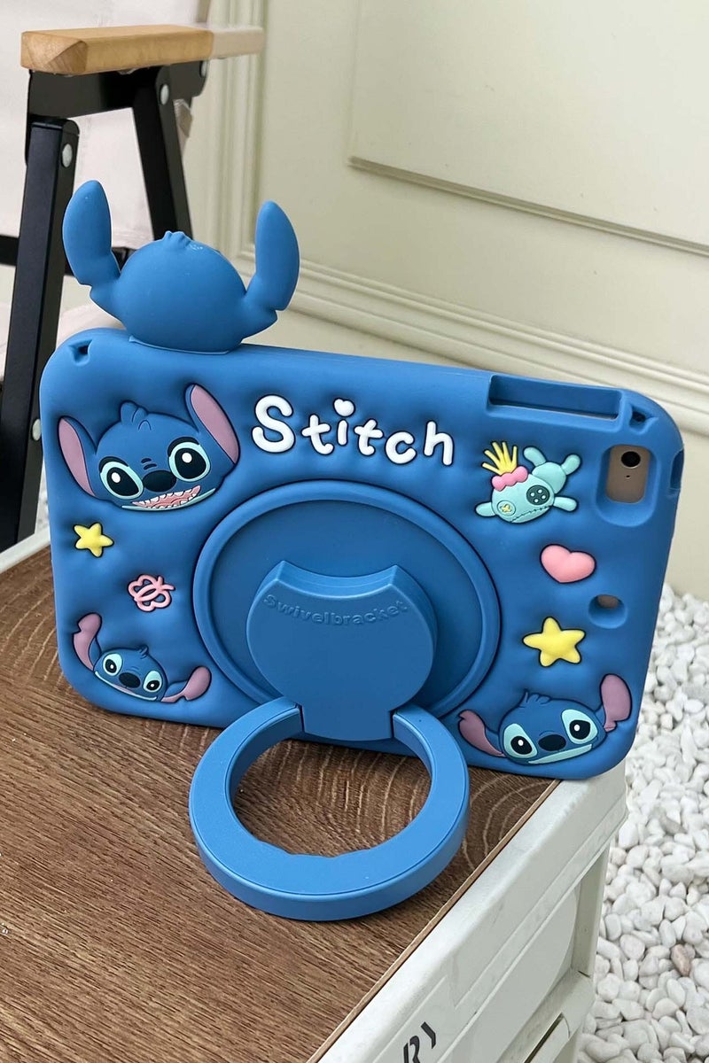 for iPad 11th(A16) 2025 Cute Kids Kawaii Cover Boys 3D Cartoon Stitch with Rotating Handle Stand  Soft Silicone Case - Image 1