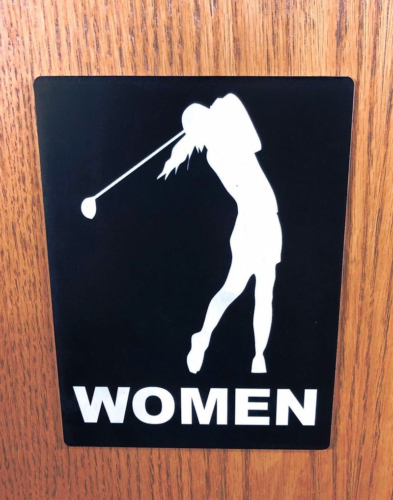 Womens Bathroom Sign  Golf Theme BlackWhite 6x8