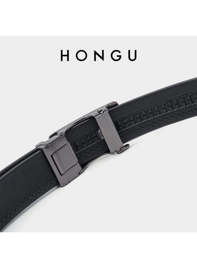 Hongu Men's Genuine Leather Belt With Automatic Buckle, Top-grain Cowhide Waist Belt Gift Box, 115cm Birthday Present - Image 2
