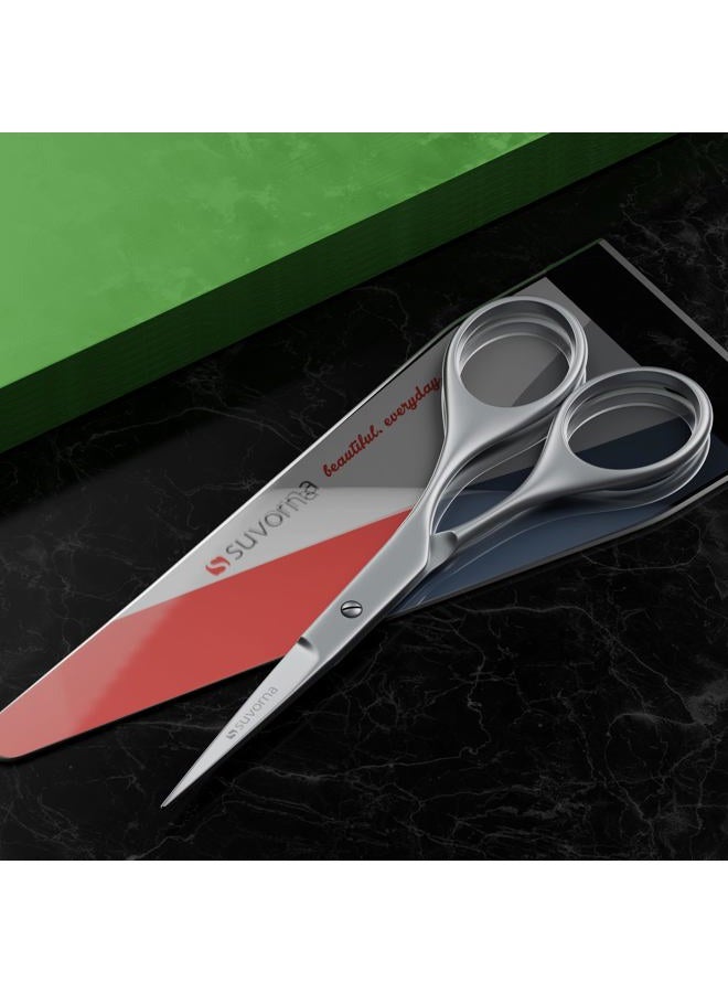 Suvorna small scissors for beard, mustache, facial, nose, eyebrow, and ear hair - Hair scissors for cutting, trimming & grooming - Made with 4.5" stainless steel for barbers, professional, & home user - Image 2