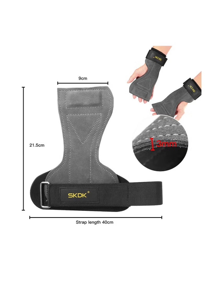 AOLIKES Weight Lifting Gym Gloves Hand Protector Grips Hooks Workout Straps Leather Palm Leather Padded Wrist Wraps Deadlifts（grey） - Image 5