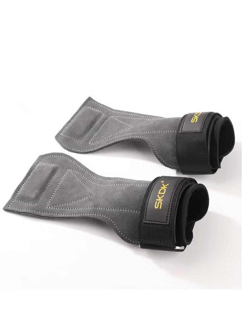 AOLIKES Weight Lifting Gym Gloves Hand Protector Grips Hooks Workout Straps Leather Palm Leather Padded Wrist Wraps Deadlifts（grey） - Image 3
