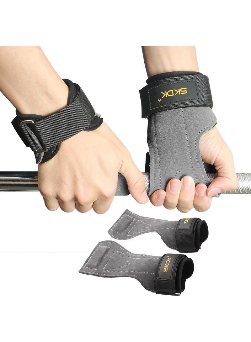 AOLIKES Weight Lifting Gym Gloves Hand Protector Grips Hooks Workout Straps Leather Palm Leather Padded Wrist Wraps Deadlifts（grey） - Image 1