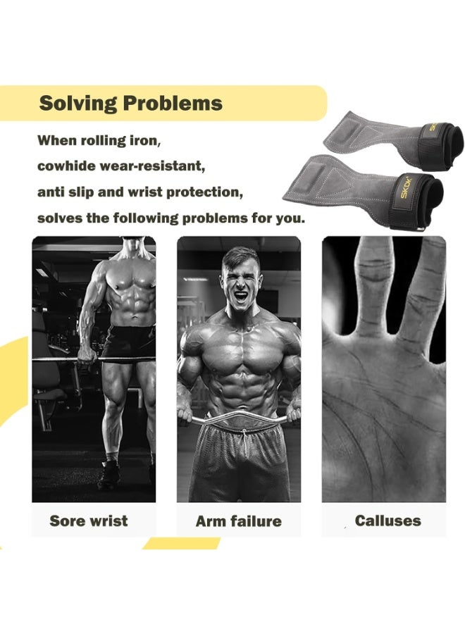 إس كي دي كي قفازات رفع الأثقال الرياضية، واقيات لليدين، مقابض، خطافات، أشرطة تمرين، راحة يد جلدية، أربطة معصم مبطنة من الجلد، رفع الأثقال المميتة (رمادي) - Image 5