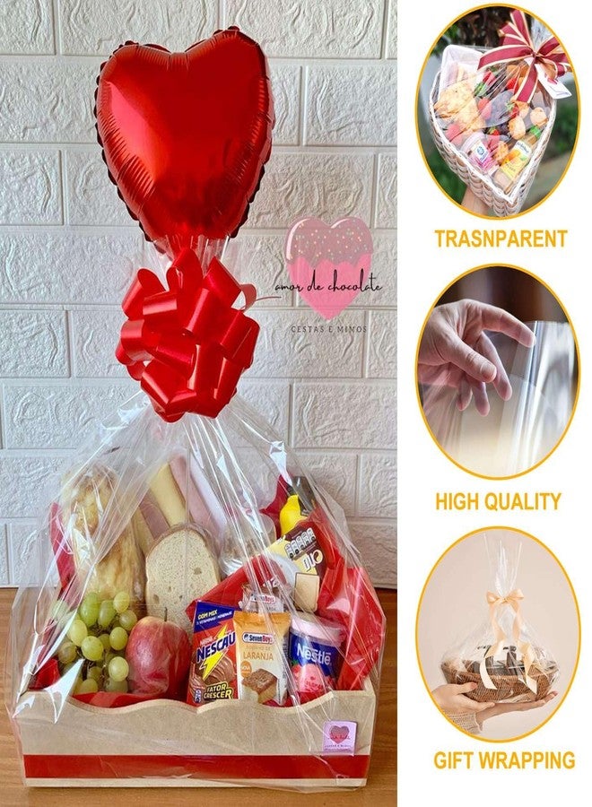Cupplation Large Cellophane Cello Gift Wraping Bags,40×50inch, 5 PACK, Clear Cellophane Wrappers, Clear Packaging for Gift Baskets, Presents, Wine Bottles, Bridal/Baby Showers and More, Ribbon NOT Included - Image 2