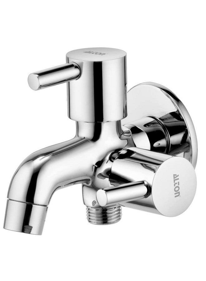 ALTON GRC3715 Brass 2 in 1 Chrome Finish Bib Tap with Wall Flange (Silver) - Image 1