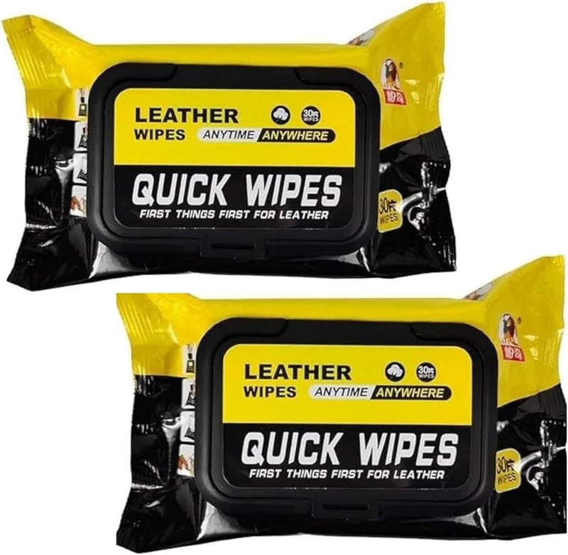 VIO ® 2 Pack Leather Cleaning Wipes PU Leather Upholstery Car Synthetic Shoe Bag Jacket Cap Multipurpose Clean Shine Quick Dirt Stain Removal Disposable Wipes for Daily Use Travel 60 Wipes - Image 1