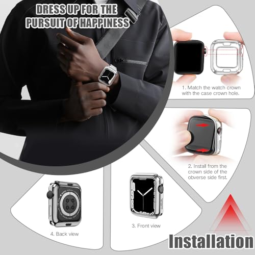top4cus 44mm Case Soft Flexible Lightweight Anti-Scratch Overall Protective 44mm Iwatch Waterproof Cover Case Shiny Workout Shockproof Bumper Compatible with Apple Watch Series 6/SE/5/4 - Silver - Image 5