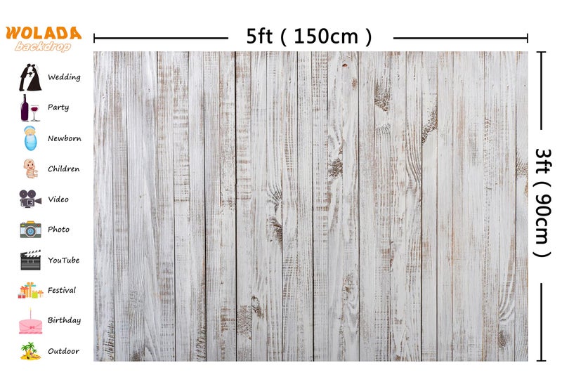 WOLADA 5x3FT Vintage Wood Backdrop Retro Rustic White Gray Wooden Floor Backdrops for Photography Kids Adult Photo Booth Video Shoot Vinyl Studio Prop 11890 - Image 3