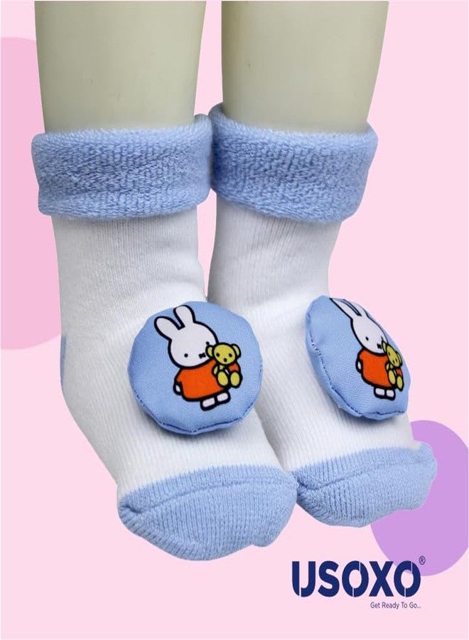 USOXO New Born Baby Soft Cotton Cute stylish Cartoon Character Face Terry (Towel) Socks Shoes | Booties Pack of 1 (IN, Age, 0 Months, 3 Months, Light blue) - Image 3