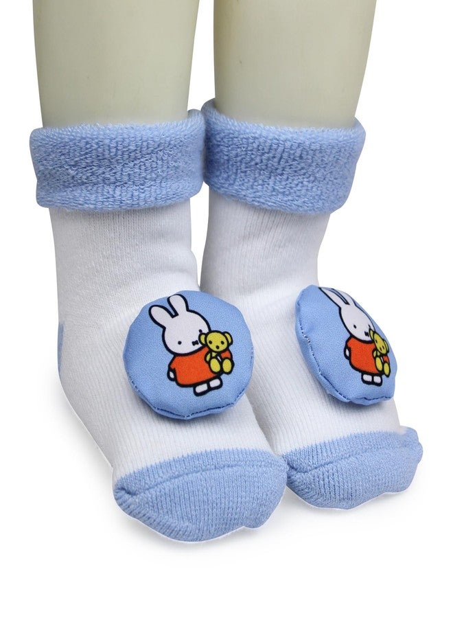 USOXO New Born Baby Soft Cotton Cute stylish Cartoon Character Face Terry (Towel) Socks Shoes | Booties Pack of 1 (IN, Age, 0 Months, 3 Months, Light blue) - Image 1