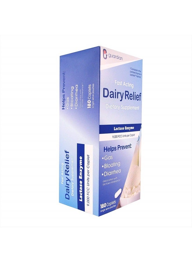 GUARDIAN Dairy Relief Fast Acting Lactase, 180 Caplets, 9000 FCC Maximum Strength, Lactose Intolerance Pills, Lactase Enzyme (180 CT) - Image 3