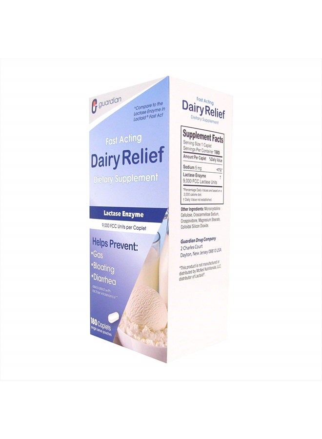 GUARDIAN Dairy Relief Fast Acting Lactase, 180 Caplets, 9000 FCC Maximum Strength, Lactose Intolerance Pills, Lactase Enzyme (180 CT) - Image 4