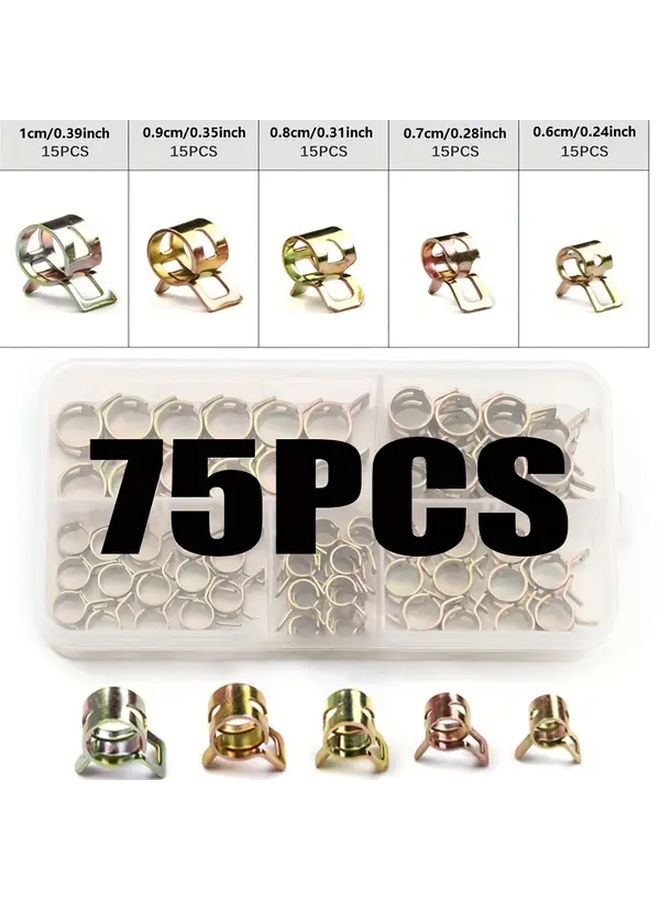 75Pcs Copper Snap Grip Clamps Set 6 10mm Automotive Fuel Oil Water Pipe Fasteners - Image 1