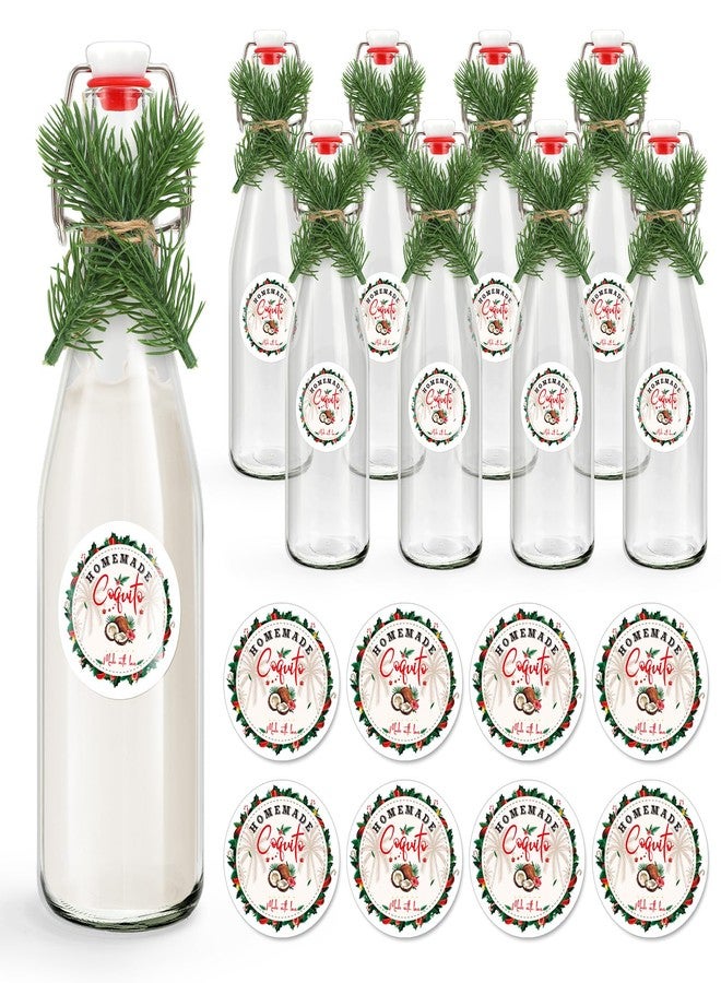 وولاين مجموعة من 8 زجاجات كوكيتو من والين، سعة 16 أونصة، شفافة، بغطاء قلاب، مع ملصقات على شكل إبر صنوبر، مثالية لتزيين حفلات عيد الميلاد، أو العشاء المنزلي. - Image 1