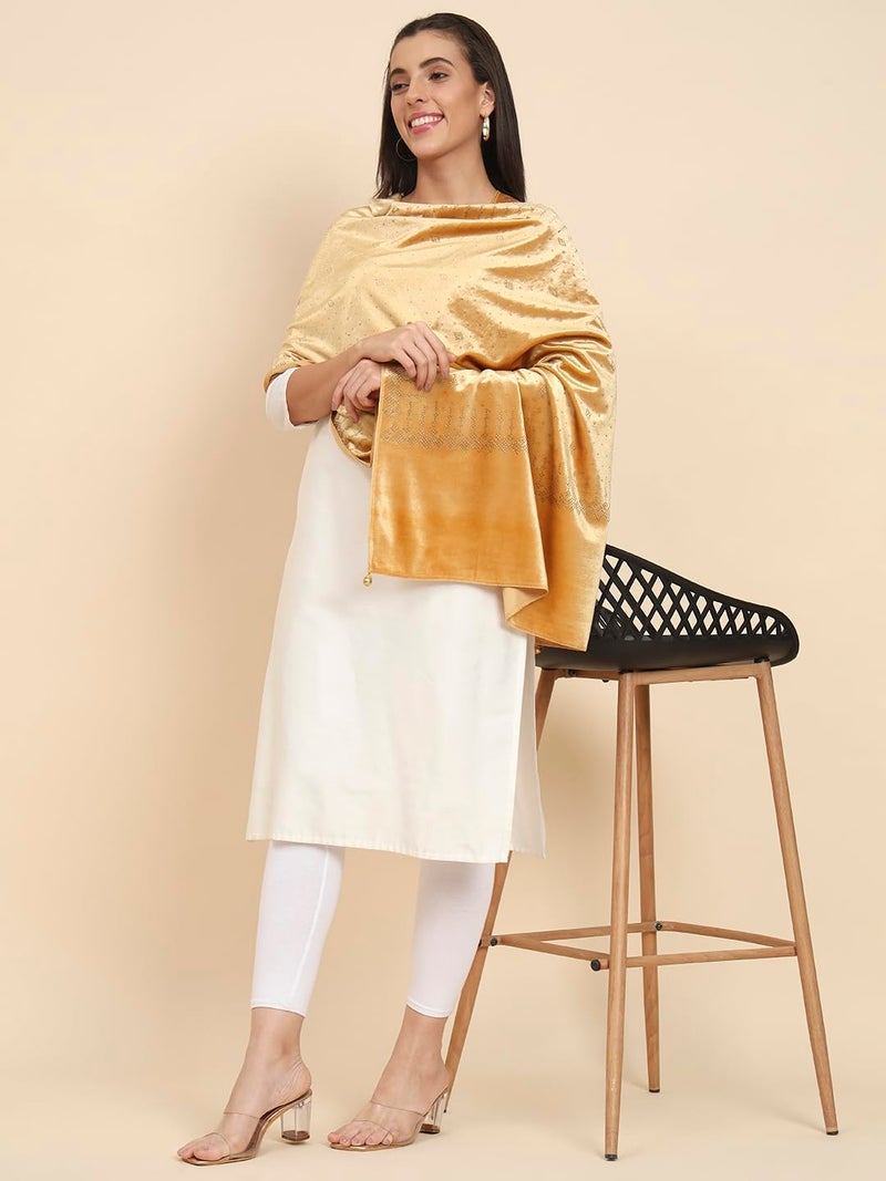 Pashmoda Women Makhamli Velvet Crystal Embellished Stole (Size 72X203 cms) - Image 2