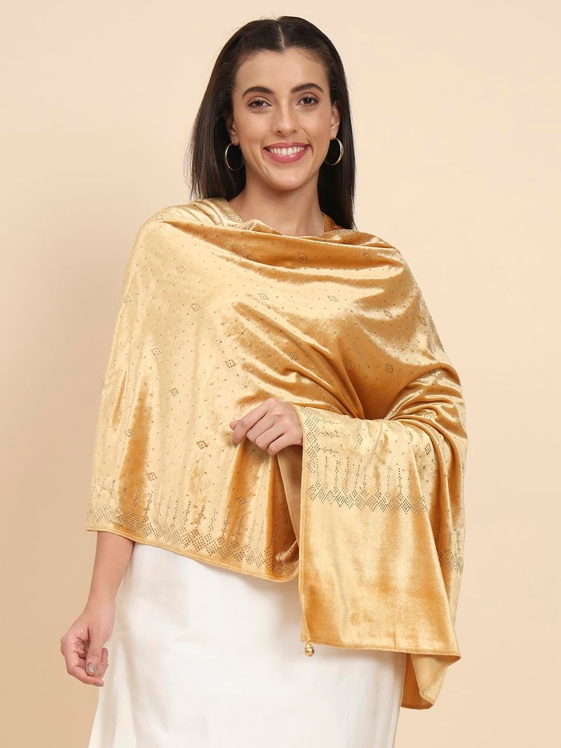 Pashmoda Women Makhamli Velvet Crystal Embellished Stole (Size 72X203 cms) - Image 5