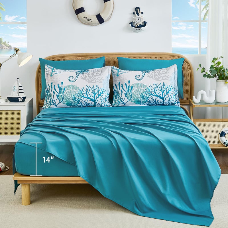 WONGS BEDDING Coastal Comforter Set King, Beach Themed Comforter,7 Pieces Ocean Nautical Seaweed & Starfish Bed in a Bag (104"Ã—90") - Image 5