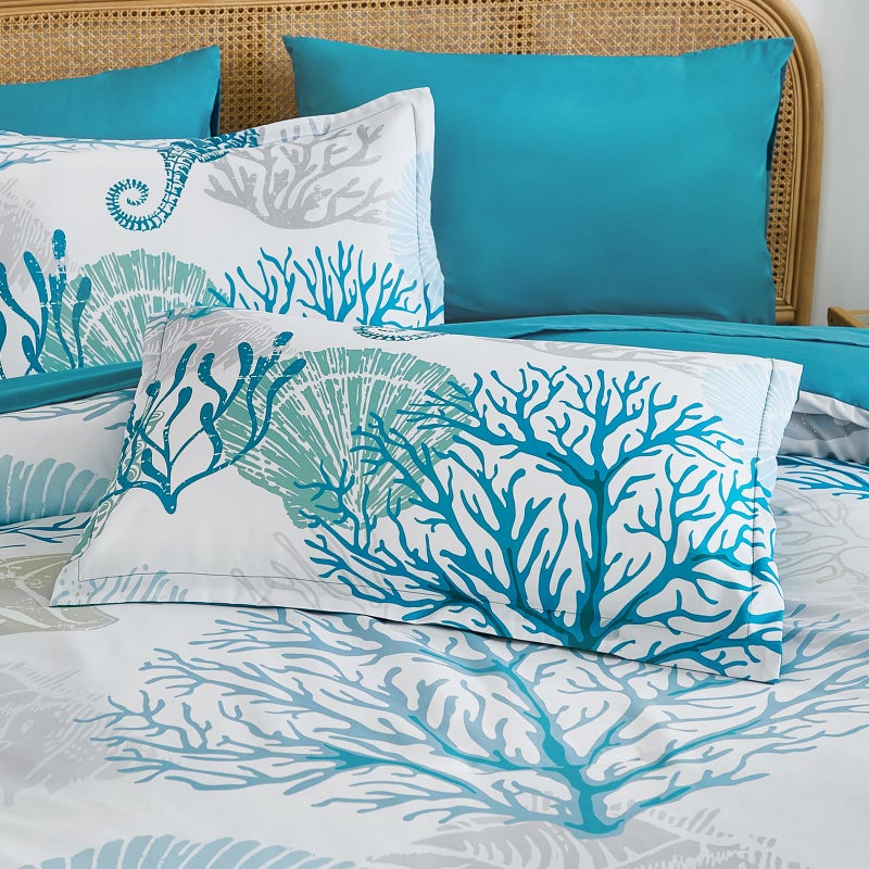 WONGS BEDDING Coastal Comforter Set King, Beach Themed Comforter,7 Pieces Ocean Nautical Seaweed & Starfish Bed in a Bag (104"Ã—90") - Image 4