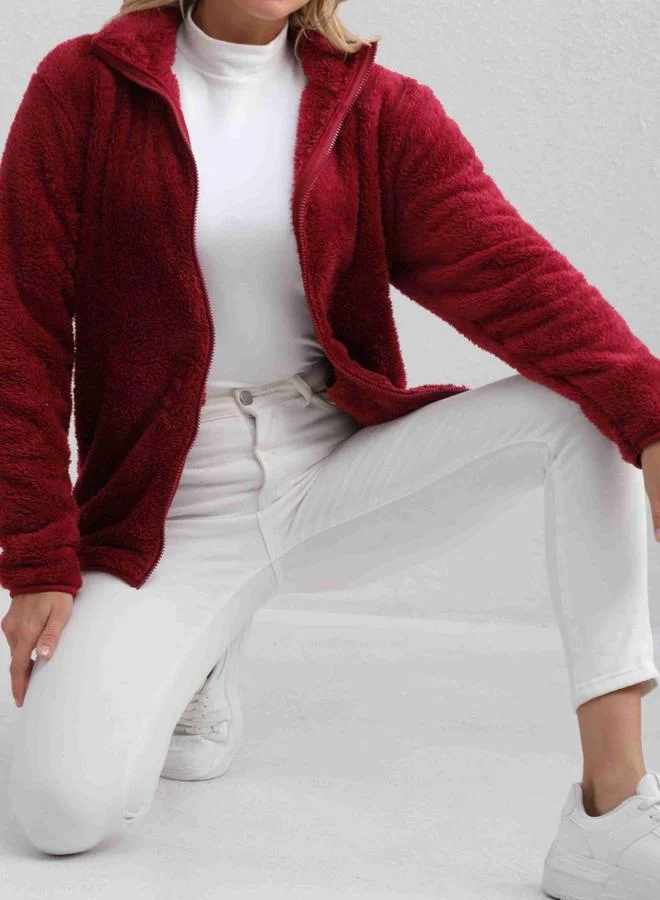 Take Two Take Two Burgundy Fleece Zip-Up Jacket