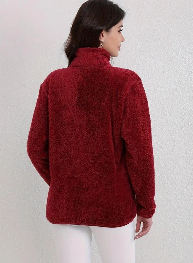 Take Two Take Two Burgundy Fleece Zip-Up Jacket